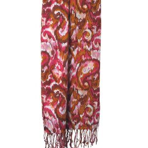 ISAAC MIZRAHI Live! Paisley Ikat Scarf Pink Print Rayon Fringed Oblong
